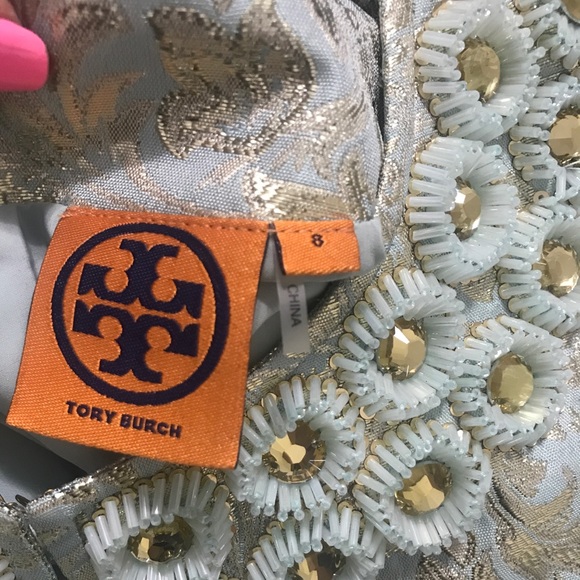 NWOT! Tory Burch Metallic Silk Top, Size 8 - Picture 7 of 8